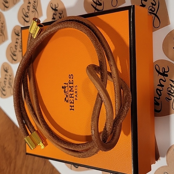 Hermes 2 Band brown leather choker necklace